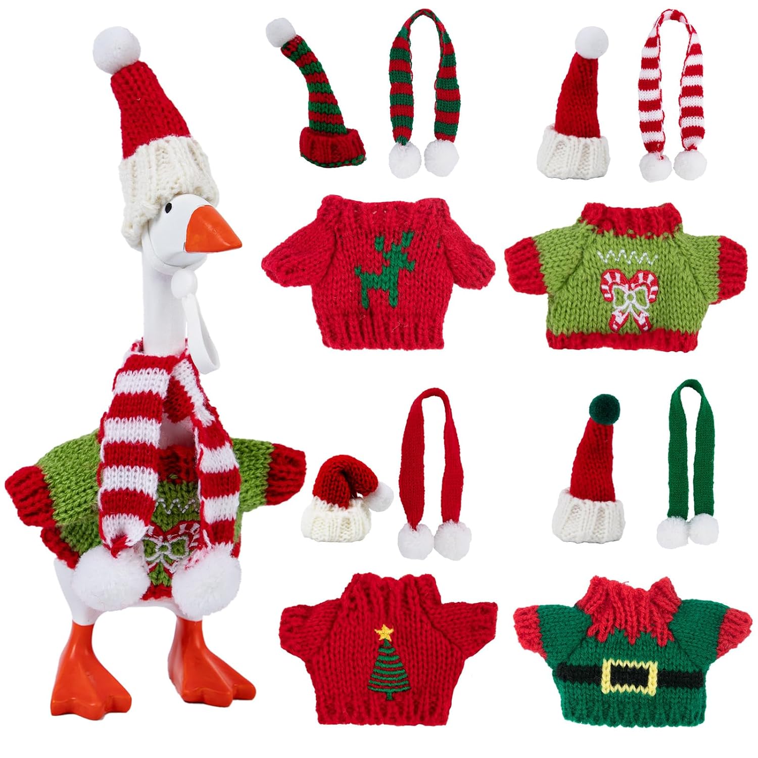 6 Set 7 Inch Desk Goose Outfits Winter Mini Goose Clothes Knitted Sweater with Knitting Hats Cute Holiday Desk Goose Accessories Christmas Decor Gifts for Desktop Geese, Desktop...