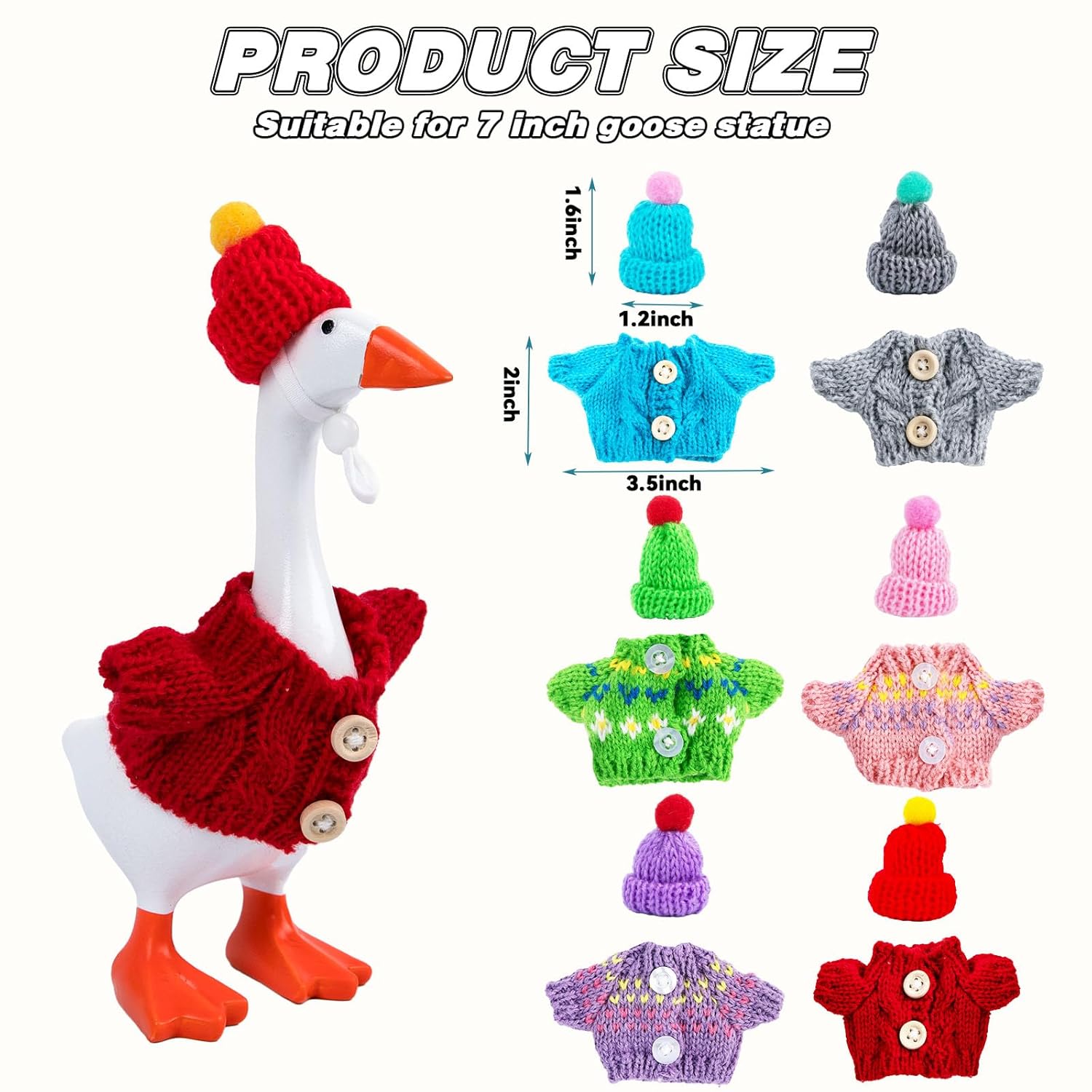 6 Set 7 Inch Desk Goose Outfits Winter Mini Goose Clothes Knitted Sweater with Knitting Hats Cute Holiday Desk Goose Accessories Christmas Decor Gifts for Desktop Geese, Desktop...