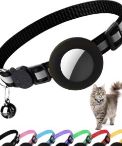 Airtag Cat Collar Breakaway, Reflective Kitten Collar with Apple Air Tag Holder and Bell for Girl Boy Cats, 0.4 Inches in Width and Lightweight