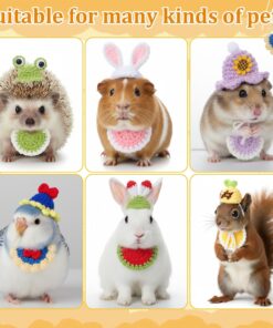 Abbylike 16 Pcs Hamster Hats Mini Bibs Includes 8 Mini Small Animals Hat with Adjustable Strap 8 Pet Bibs Hand Knitted Guinea Pig Hamster Clothes for Lizards Bearded Holiday...