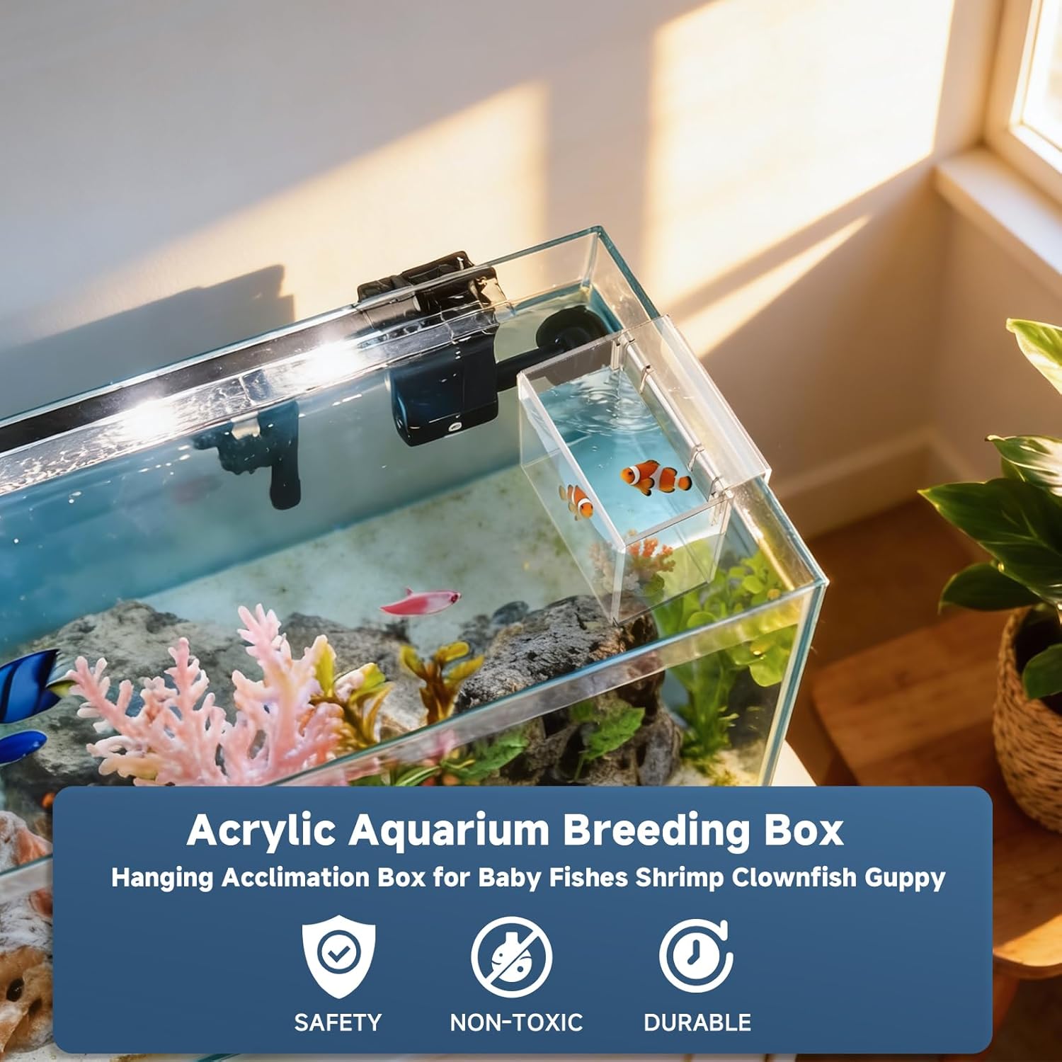 Acrylic Hatchery Incubator Tank for Fish & Corals, Hanging Acclimation Box for Saltwater & Freshwater Aquariums, Aquarium Fish Breeding Box for Small Fish Shrimp Turtle and...