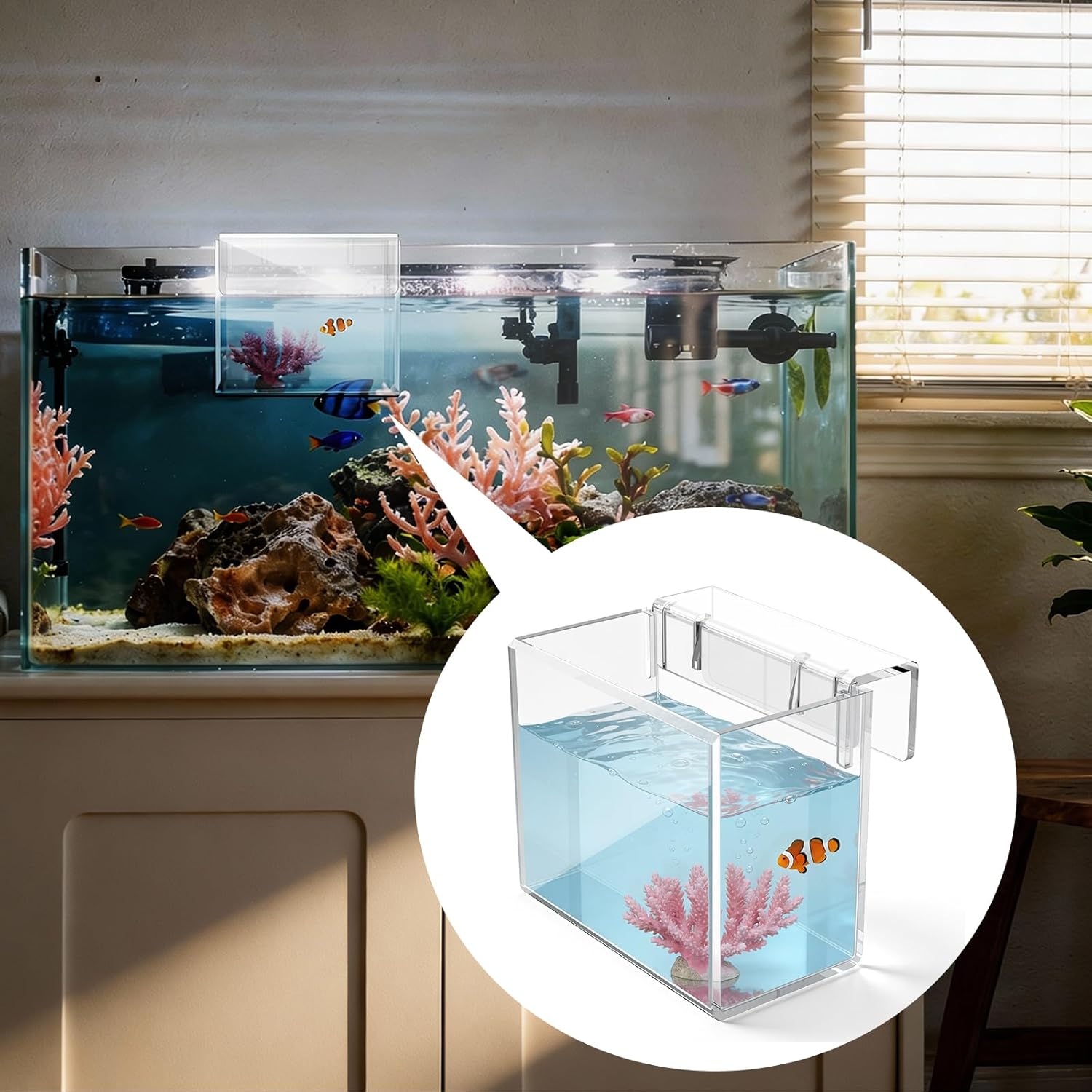 Acrylic Hatchery Incubator Tank for Fish & Corals, Hanging Acclimation Box for Saltwater & Freshwater Aquariums, Aquarium Fish Breeding Box for Small Fish Shrimp Turtle and...