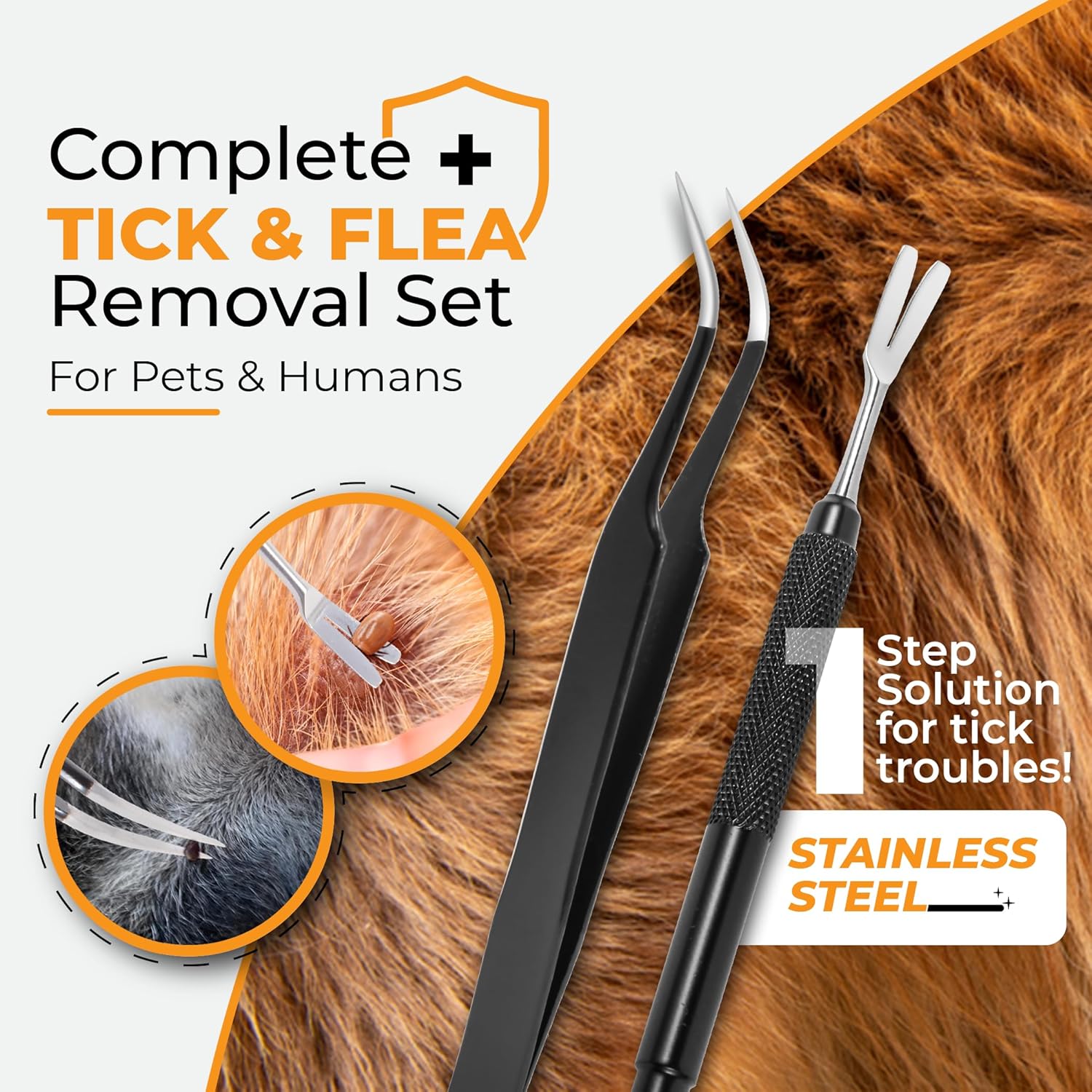 AKOSN Premium Tick Removal Tool - Stainless Steel Flea Remover for Pets Dogs Cats Humans -Safe Tick Control Puller &Precision Fine Point Tweezers to Completed Remove All Size...