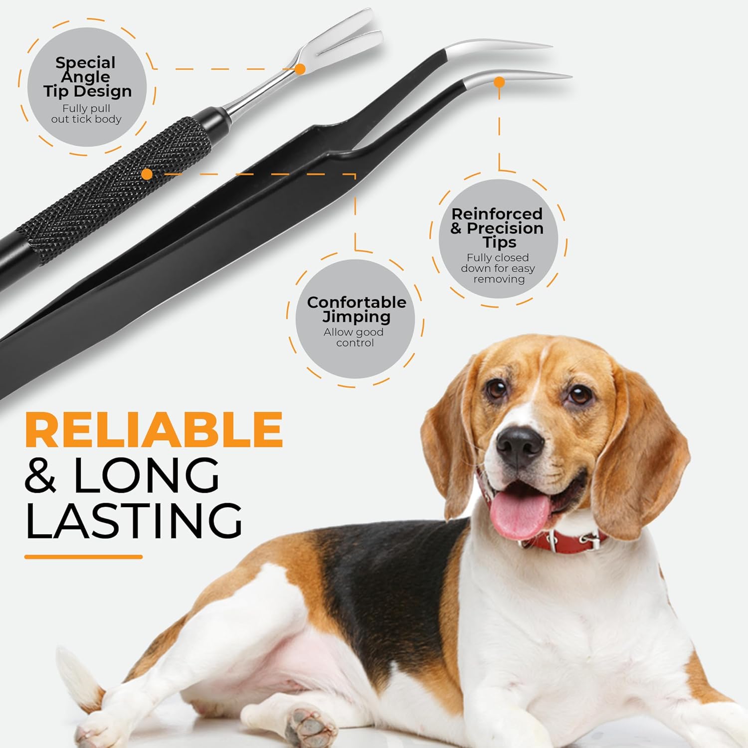 AKOSN Premium Tick Removal Tool - Stainless Steel Flea Remover for Pets Dogs Cats Humans -Safe Tick Control Puller &Precision Fine Point Tweezers to Completed Remove All Size...