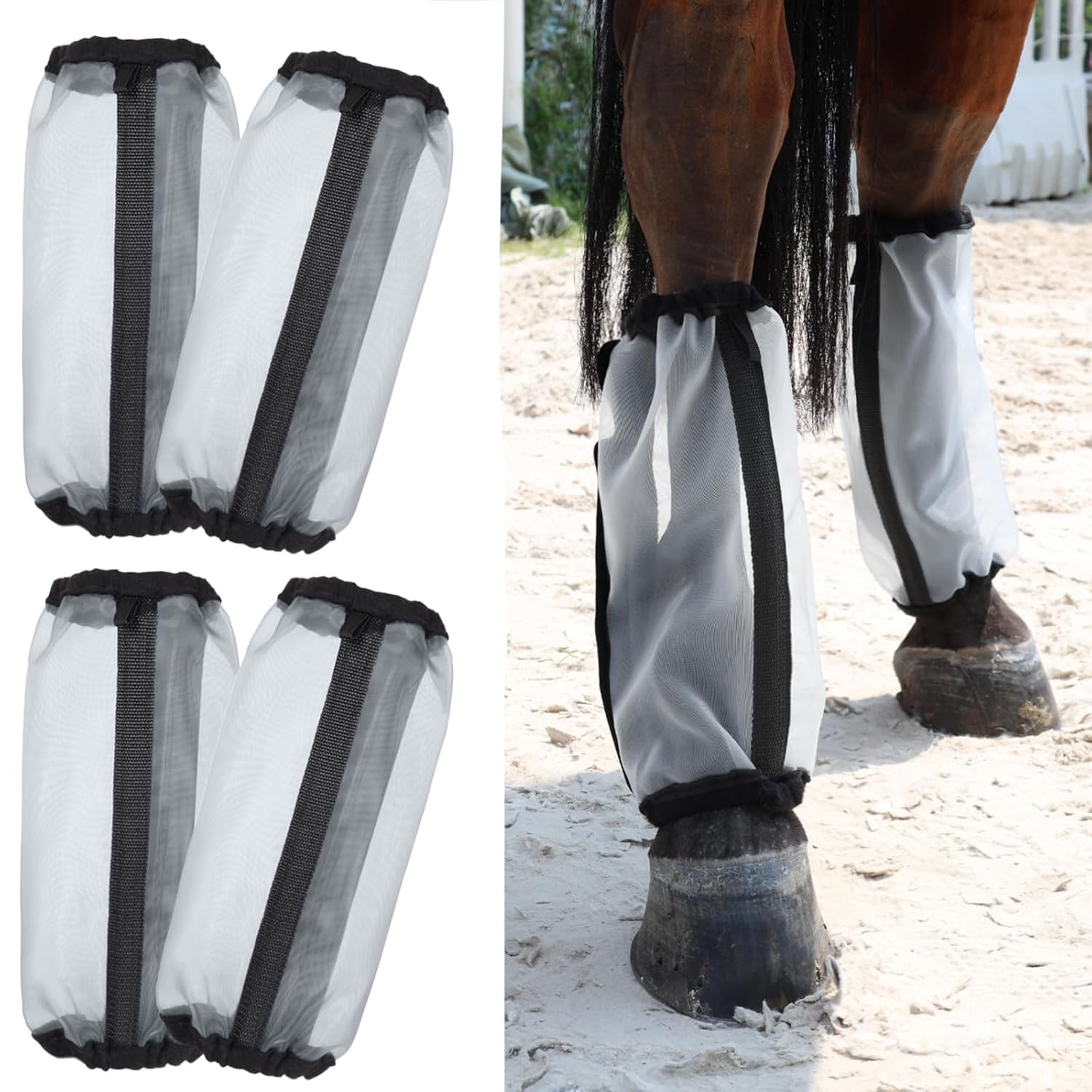All-Purpose Fine Mesh Horse Fly Boots Breathable Anti-Fly Leggings with Sturdy Support Strips Reduce Annoying Stomping & 360°Leg Protection Durable Easy-Clean Material 4-Pack...