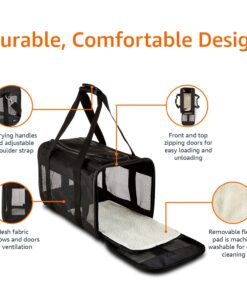 Amazon Basics Airline Approved Soft-Sided Mesh Pet Travel Carrier with Shoulder Strap, Removable Washable Fleece Pad, Top Opening, Ventilation for Dog, Cat, up to 22 pounds,...
