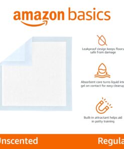 Amazon Basics Leak-Proof Dog and Puppy Potty Training Pee Pads with Quick-Dry 5-Layer Super Absorbent Surface for Dog Training, Floor Protection, Regular Size 22x22