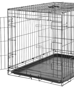 Amazon Basics Portable, Foldable Metal Wire Dog Crate with Removable Tray, Single Door, Divider Panel, Quick Setup, 30 x 19 x 21 in, Black