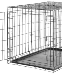 Amazon Basics Portable, Foldable Metal Wire Dog Crate with Removable Tray, Single Door, Divider Panel, Quick Setup, 30 x 19 x 21 in, Black