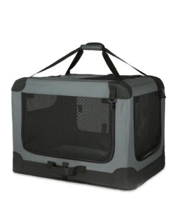 Amazon Basics Portable Folding Soft Dog Crate, Double Door, Collapsible Travel Kennel, Easy to Assemble, Medium, 29.92