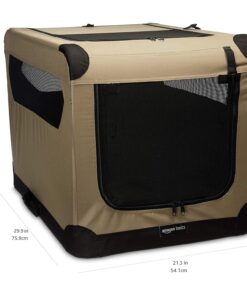 Amazon Basics Portable Folding Soft Dog Crate, Double Door, Collapsible Travel Kennel, Easy to Assemble, Medium, 29.92