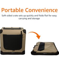 Amazon Basics Portable Folding Soft Dog Crate, Double Door, Collapsible Travel Kennel, Easy to Assemble, Medium, 29.92
