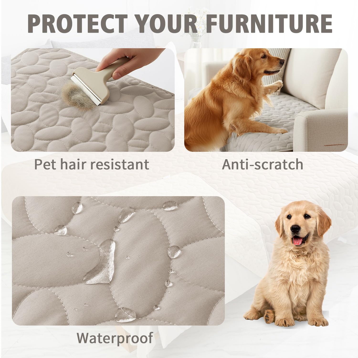 Ameritex Waterproof Pet Bed Cover Anti-Slip Dog Bed Blanket for Sofa and Furniture Waterproof New Pattern Design (Khaki, 30x53 Inch (Pack of 1))