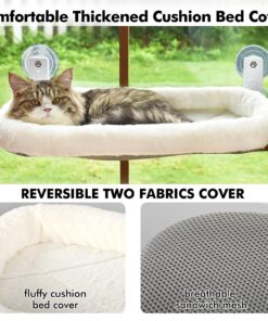 AMOSIJOY Cordless Cat Window Perch, Window Hammock for Cats with 4 Strong Suction Cups, Solid Metal Frame and Soft Cover, Indoor Cat Bed