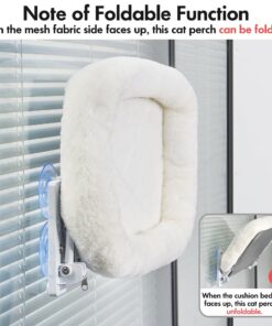 AMOSIJOY Cordless Cat Window Perch, Window Hammock for Cats with 4 Strong Suction Cups, Solid Metal Frame and Soft Cover, Indoor Cat Bed