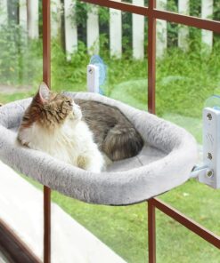 AMOSIJOY Cordless Cat Window Perch, Window Hammock for Cats with 4 Strong Suction Cups, Solid Metal Frame and Soft Cover, Indoor Cat Bed