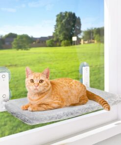 AMOSIJOY Cordless Cat Window Perch, Window Hammock for Cats with 4 Strong Suction Cups, Solid Metal Frame and Soft Cover, Indoor Cat Bed