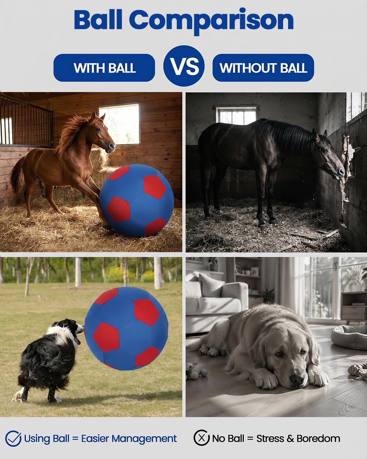 ANC POP Herding Ball for Dogs & Horses - 20" Ball with Hand Pump - Blue & Red