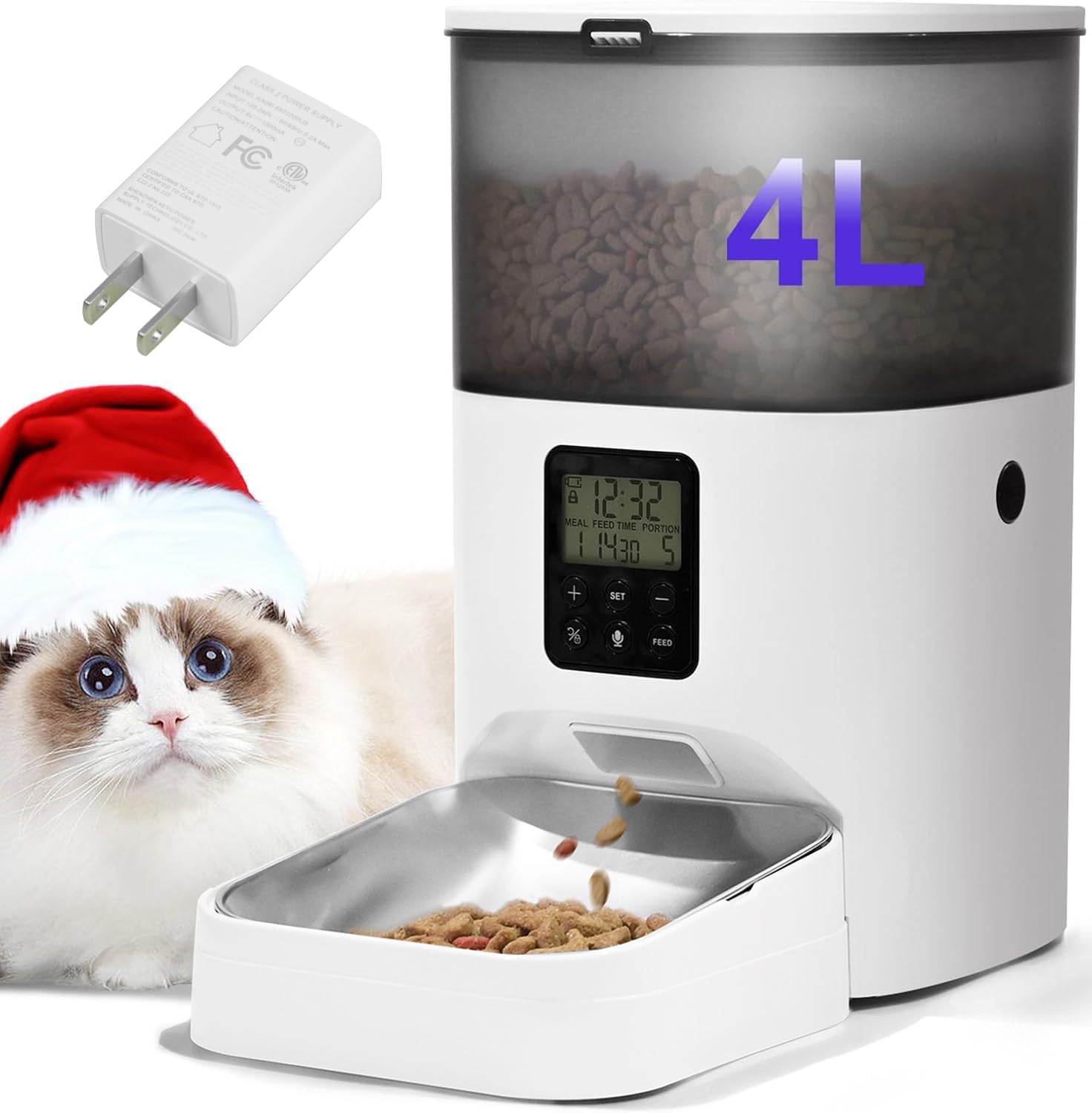 ANDOLL HOME Automatic Cat Feeder, 4L Cat Food Dispenser with 10s Voice Recorder, Pet Feeder up to 8 Meals per Day, Timed Dog Feeder with Dry Food Sealed Ring