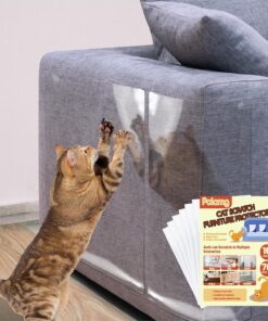 Anti-Cat Scratch Furniture Protector-12-Pack –Single-Sided, Heavy-Duty Self-Adhesive Tape, No-Residue for Couch, Doors & Walls - with 52 Twist Pins