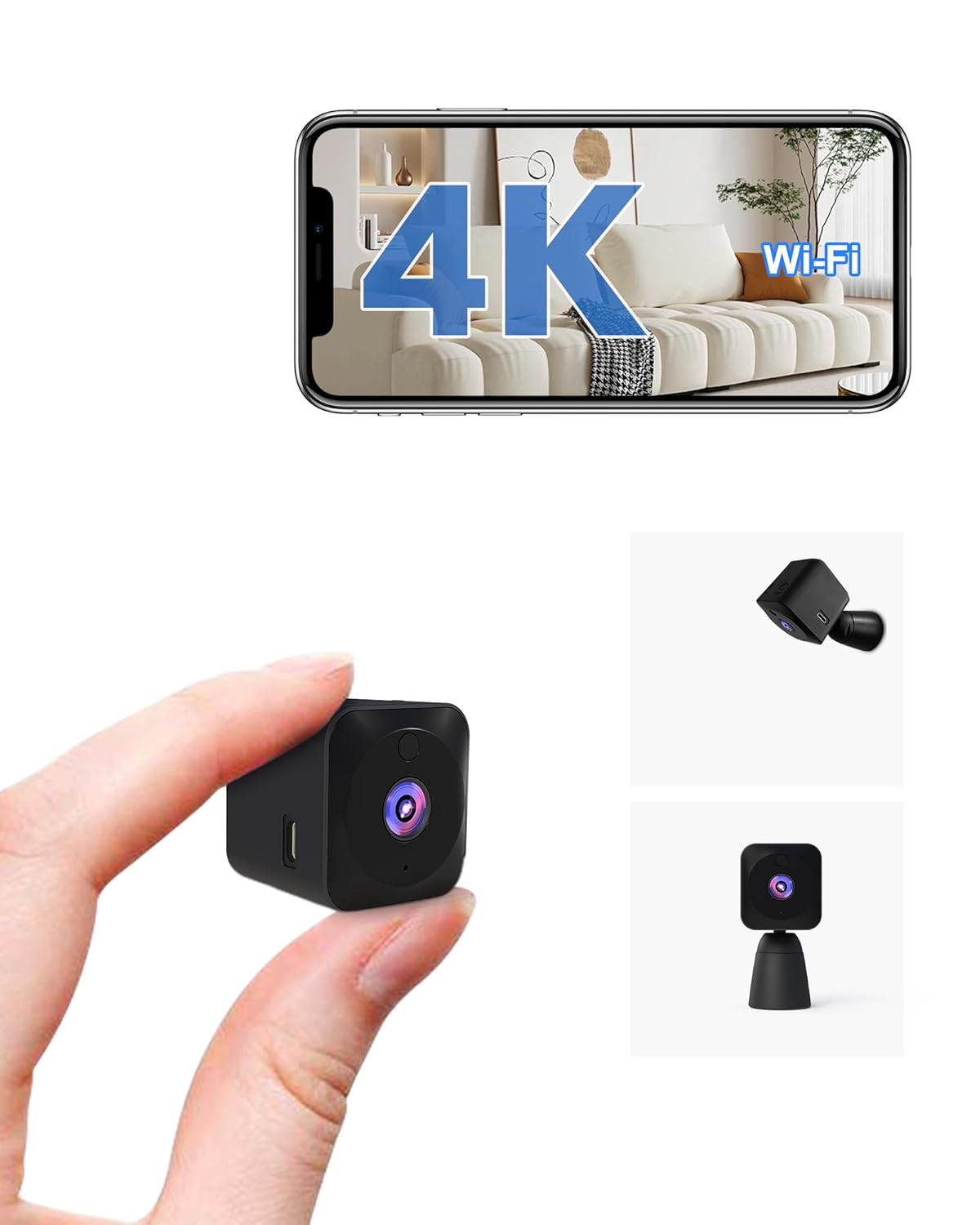 AOBOCAM 1080P HD Mini Camera for Indoor Security with App Control Motion Detection & Night Vision Wireless WiFi Rechargeable Pet Camera for Home/Office 24/7 Cycle Save