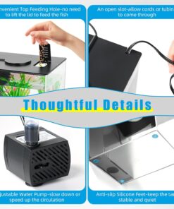 AQUANEAT Fish Tank, 1 Gallon Betta Fish Tank, Small Aquarium Kit with LED Light and Water Filter Pump