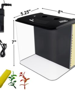 AQUANEAT Fish Tank, 1.2 Gallon Aquarium, Small Betta Fish Tank Starter Kit with LED Light and Water Filter Pump, Rectangular