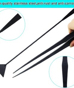 Aquarium Aquascape Tools Kit, Long 15 Inch Stainless Steel Aquatic Plants Tools, 4 in 1 Anti-Rust Black Aquascaping Tweezers Scissors Spatula Scrapers Tool Set for Fish Tank...