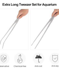 Aquarium Tweezers Extra Long 15 inches Feed Tong clamps - FEITA Straight and Curved Stainless Steel 38cm Tweezers Set for Fish Tank Plants Aquascape Tools & Reptile Feeding...