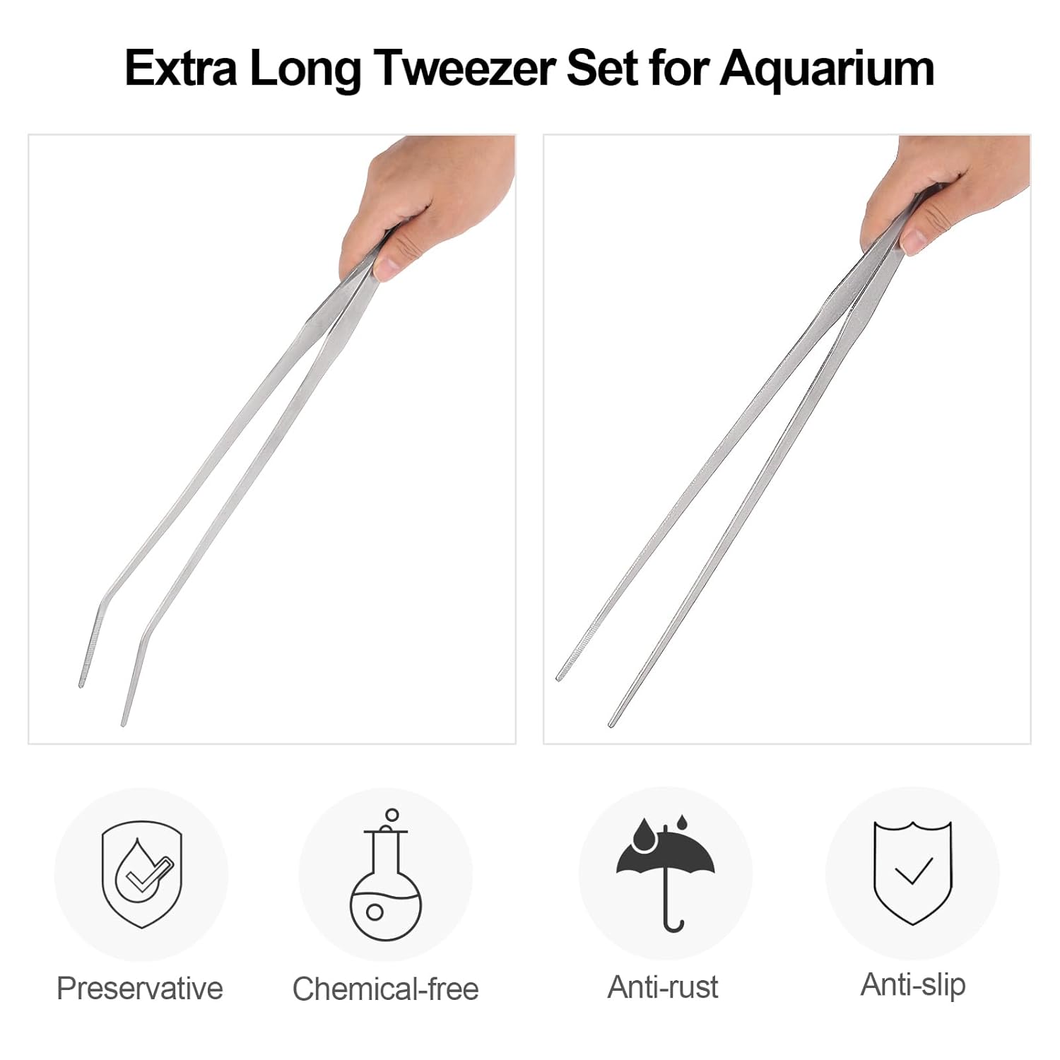 Aquarium Tweezers Extra Long 15 inches Feed Tong clamps - FEITA Straight and Curved Stainless Steel 38cm Tweezers Set for Fish Tank Plants Aquascape Tools & Reptile Feeding...