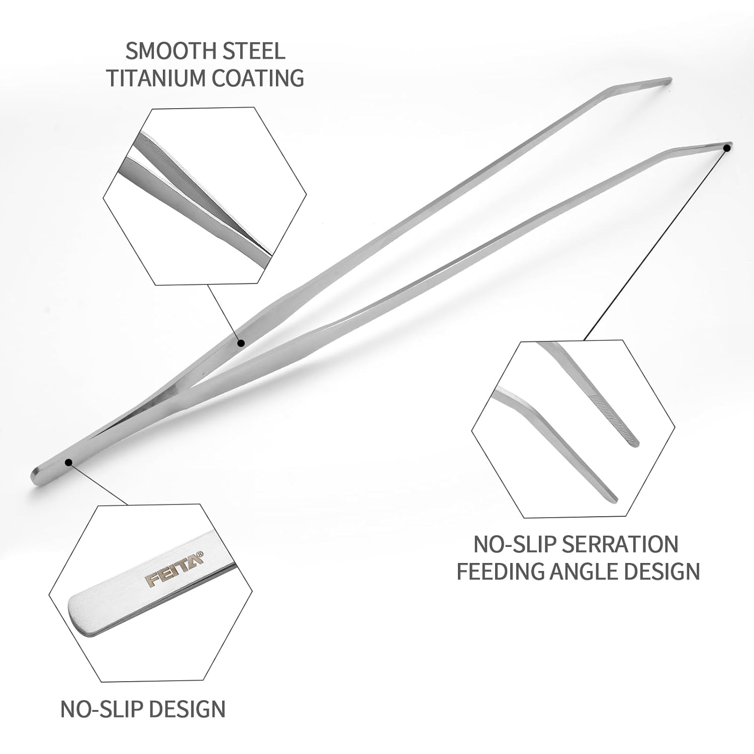 Aquarium Tweezers Extra Long 15 inches Feed Tong clamps - FEITA Straight and Curved Stainless Steel 38cm Tweezers Set for Fish Tank Plants Aquascape Tools & Reptile Feeding...