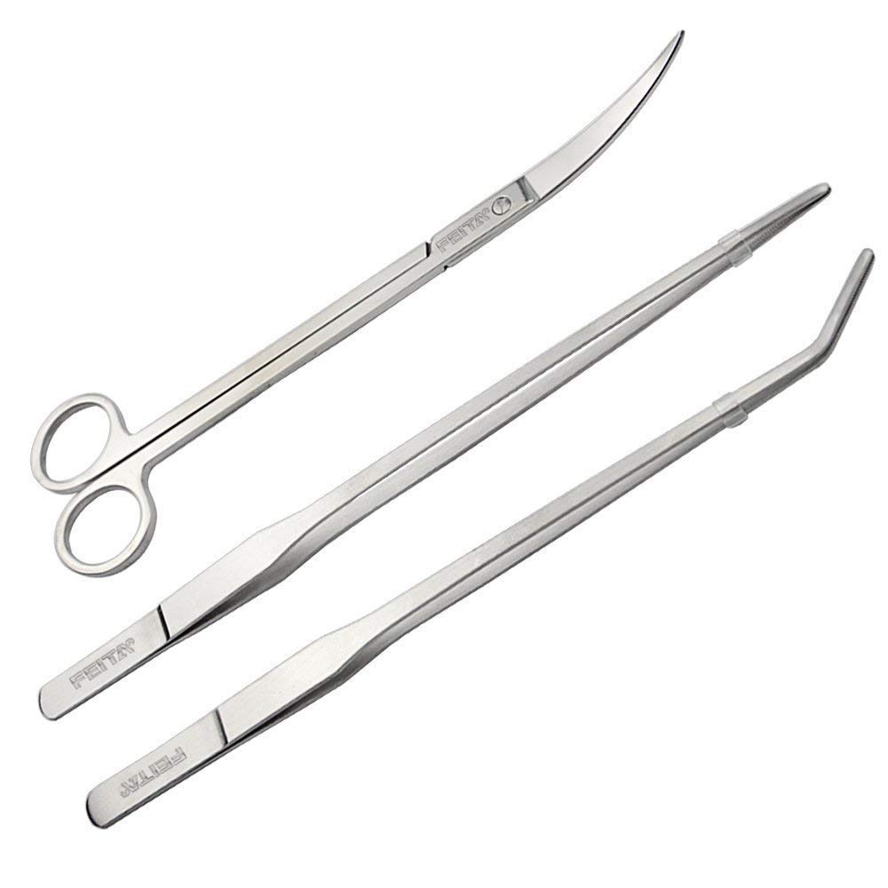 Aquarium Tweezers Extra Long 15 inches Feed Tong clamps - FEITA Straight and Curved Stainless Steel 38cm Tweezers Set for Fish Tank Plants Aquascape Tools & Reptile Feeding...