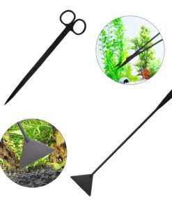 Aquascaping Tools 7 in 1 Kit Aquarium Plant Scissors Tools Set Curved & Waved Scissor Tweezers Spatula Stainless Steel Anti Rust Tools for Aquascape Black