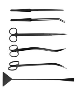 Aquascaping Tools 7 in 1 Kit Aquarium Plant Scissors Tools Set Curved & Waved Scissor Tweezers Spatula Stainless Steel Anti Rust Tools for Aquascape Black