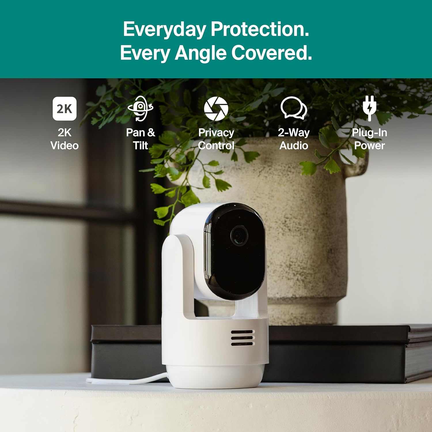 Arlo Essential Indoor Pan Tilt Security Camera 2K (2025 Release) - Wired Plug-in Power, Person Recognition, Animal Detection, Animated Preview, 1-Month Secure Plan, Auto Motion...