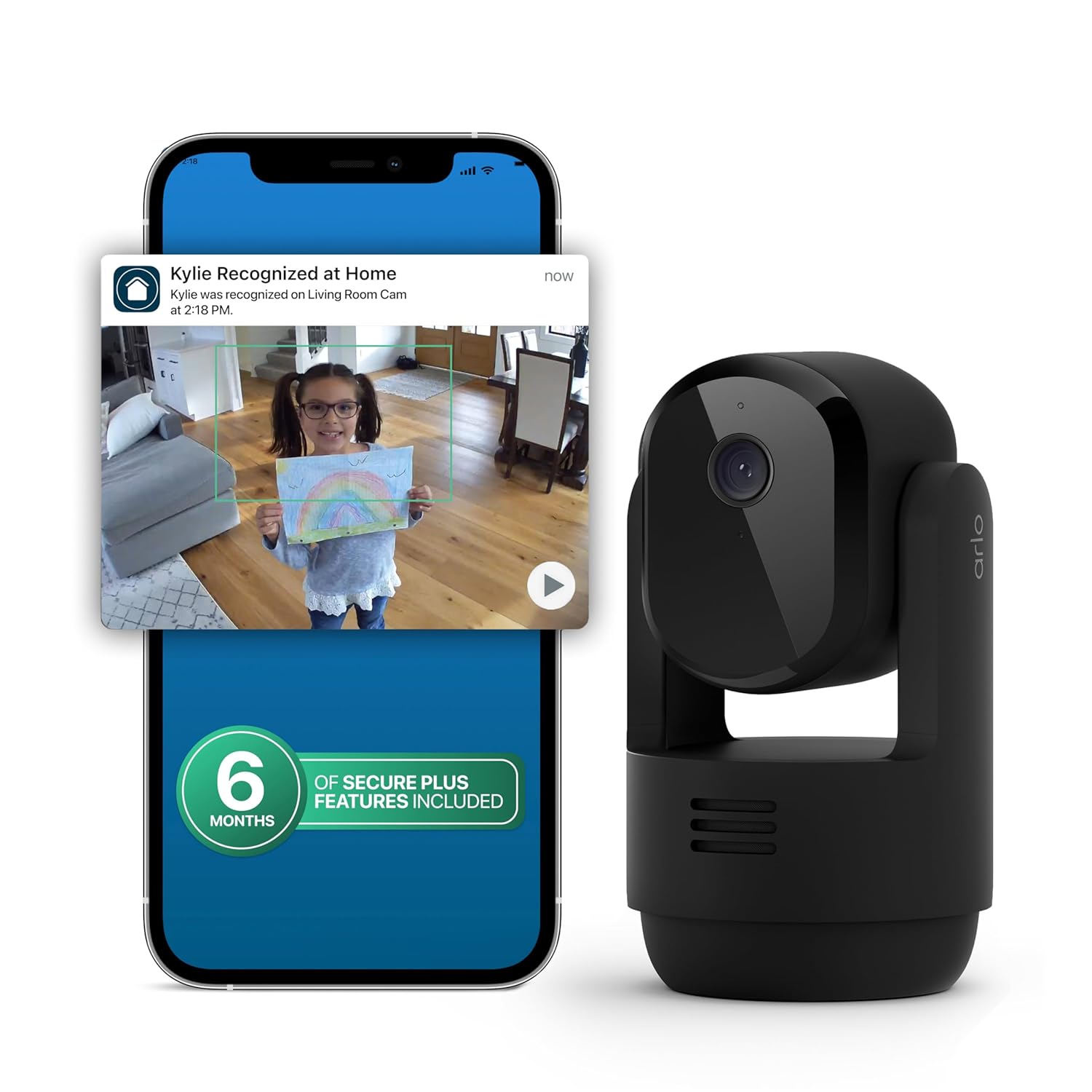 Arlo Essential Indoor Pan Tilt Security Camera 2K (2025 Release) - Wired Plug-in Power, Person Recognition, Animal Detection, Animated Preview, 1-Month Secure Plan, Auto Motion...