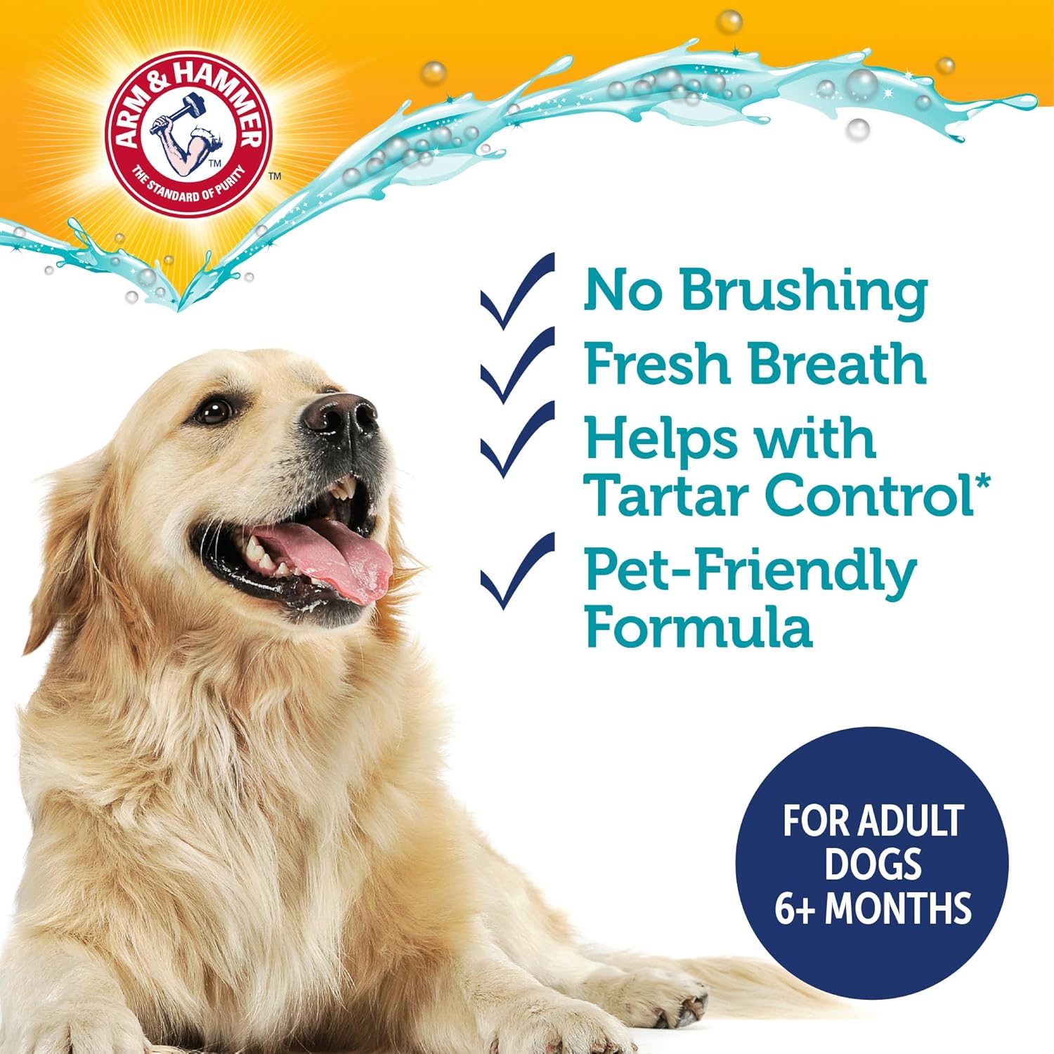 Arm & Hammer Complete Care Dog Dental Water Additive, Odorless Flavorless Daily Oral Care Solution with Baking Soda and Calcium for Plaque, Tartar, and Fresh Breath, 16 Fl Oz