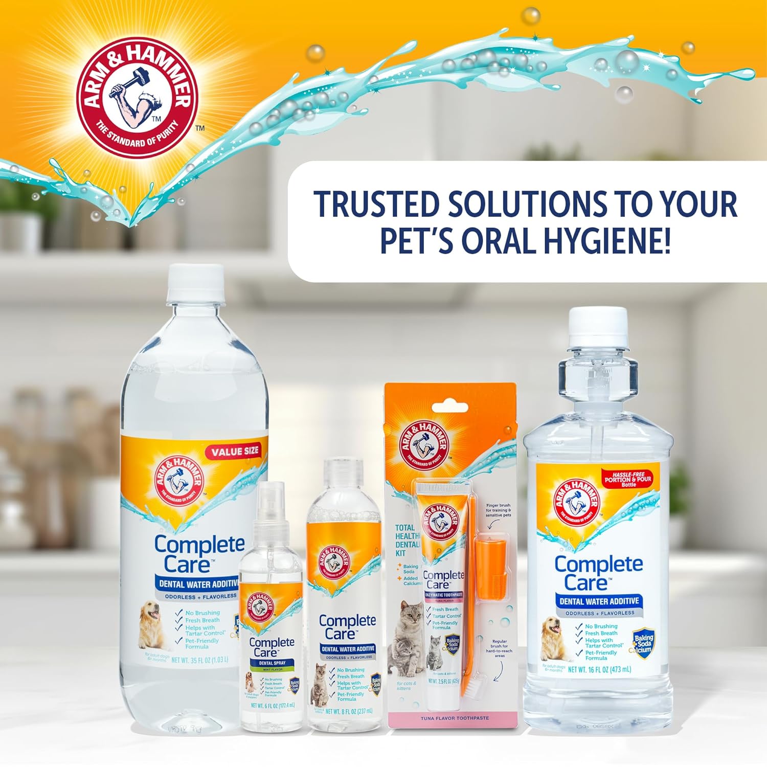 Arm & Hammer Complete Care Dog Dental Water Additive, Odorless Flavorless Daily Oral Care Solution with Baking Soda and Calcium for Plaque, Tartar, and Fresh Breath, 16 Fl Oz
