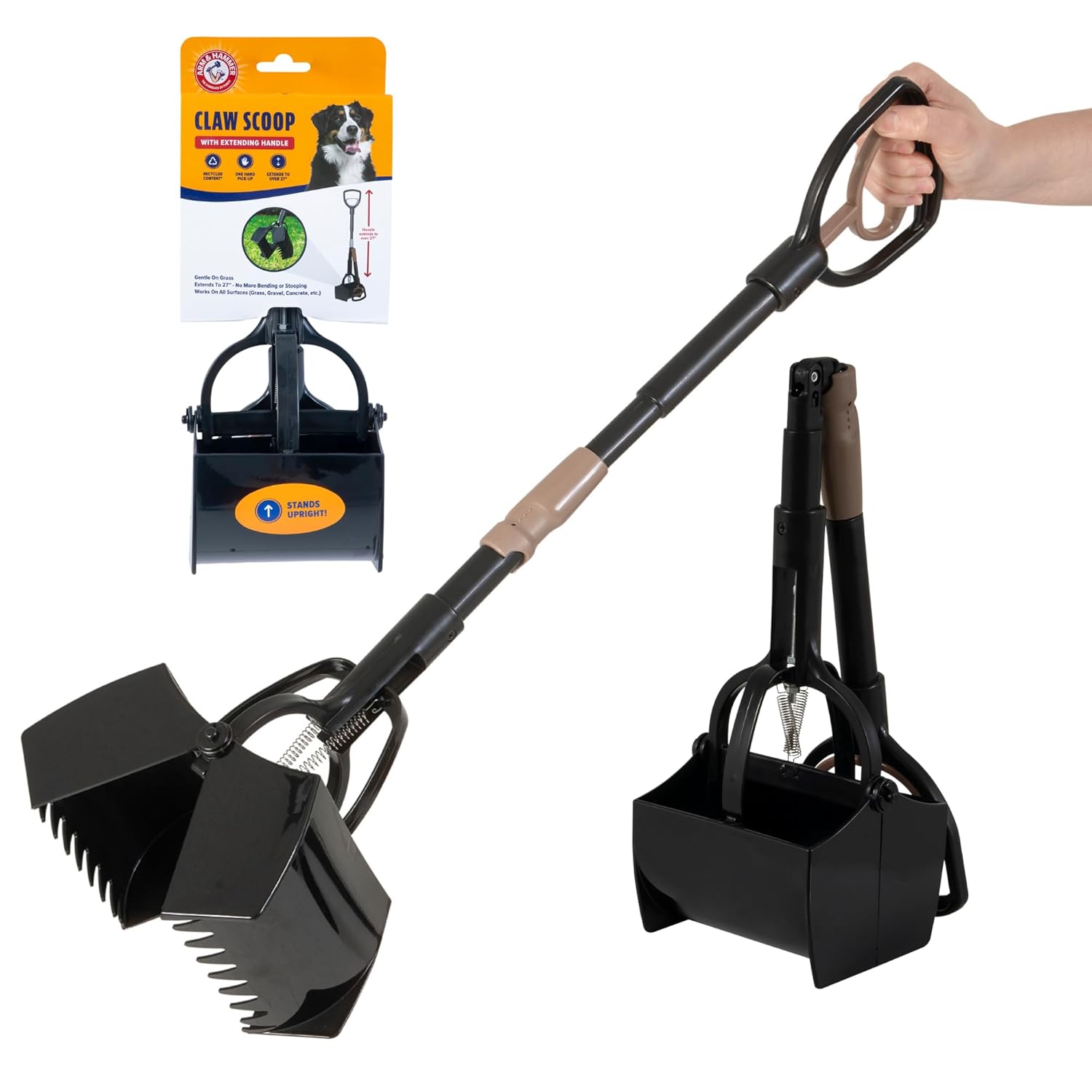 Arm & Hammer Dog Pooper Scooper Swivel Bin & Rake, Poop Scoop for Dogs, Black (2 Heavy Duty Scented Waste Bags Included)