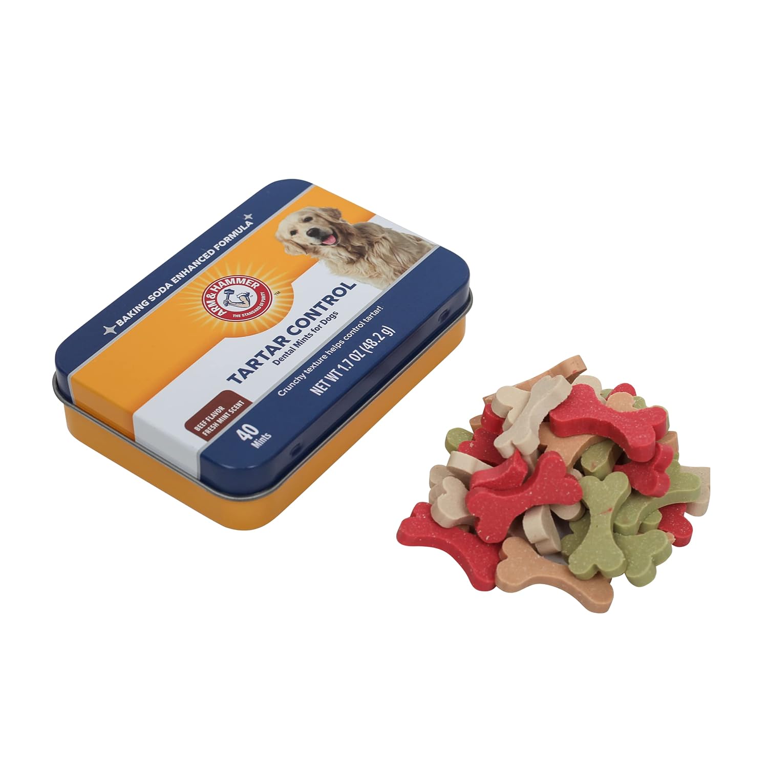 ARM & HAMMER for Pets Tartar Control Dental Mints for Dogs, Reduces Plaque & Tartar Buildup Without Brushing, Freshens Dog Breath, Beef Flavor, Fresh Mint Scent, 40 Count,...