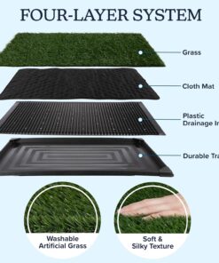 Artificial Grass Puppy Pee Pad for Dogs and Small Pets - 20x25 Reusable 4-Layer Training Potty Pad with Tray - Dog House and Pet Supplies by PETMAKER
