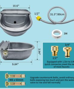 Automatic Animal Drinking Water Bowl, 304 Stainless Steel Waterer for Dog Horse Goat Pig Cow, Livestock Water Trough Dispenser with Pipe Hose, 2 Float Valves, Quick Connecter,...
