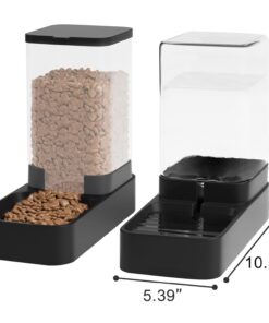 Automatic Cat Feeder and Water Dispenser in Set with Pet Food Bowl,Gravity Dog Waterer and Food Feeder for Small Medium Dog Cat Puppy Kitten Large Capacity(3.3L,Black)