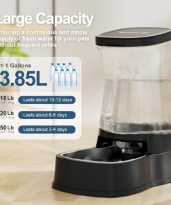 Automatic Gravity Water Dispenser for Dogs, 1Gallon Stainless Steel Dog and Cat Water Bowl Dispenser, Dog Water Fountain Dispenser for Small&Medium Dogs, Cats, Puppies(Black)