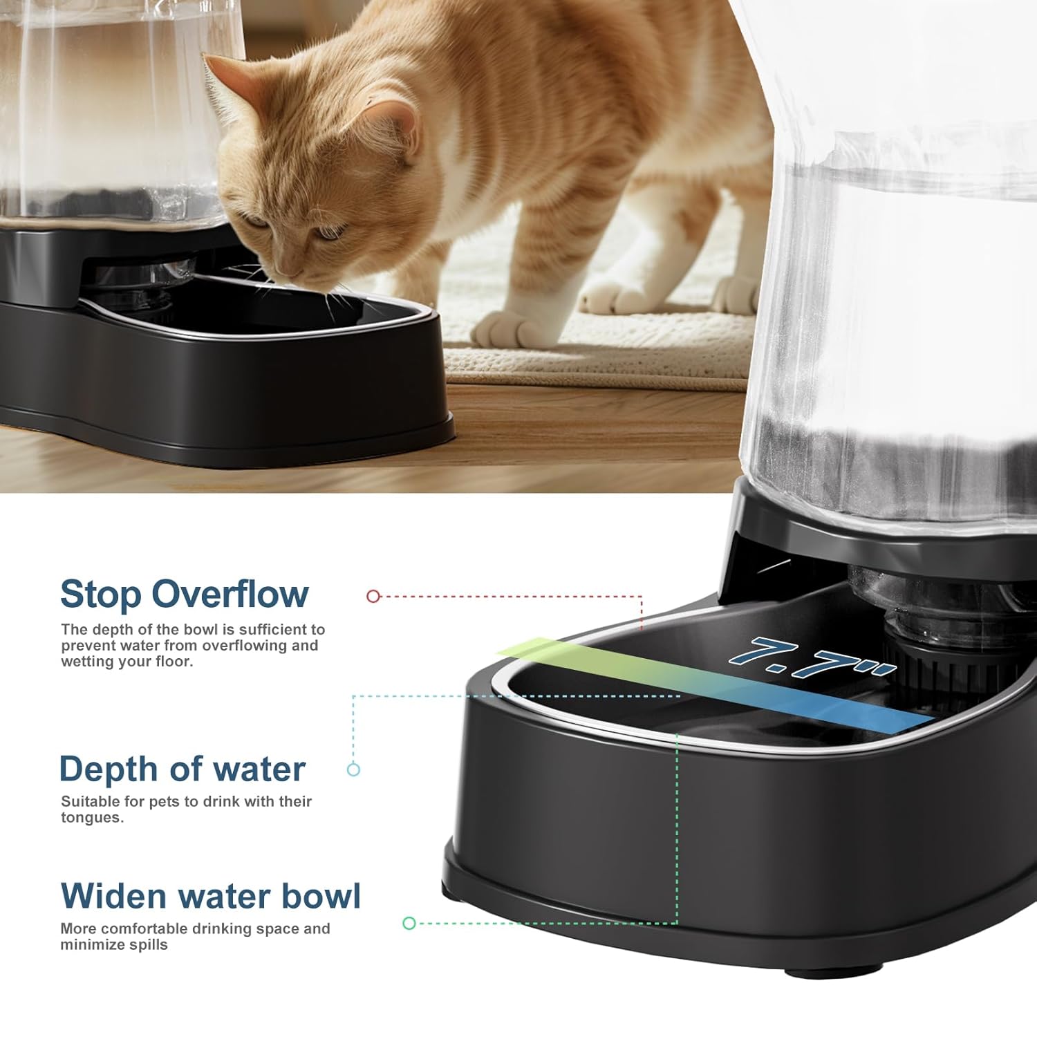 Automatic Gravity Water Dispenser for Dogs, 1Gallon Stainless Steel Dog and Cat Water Bowl Dispenser, Dog Water Fountain Dispenser for Small&Medium Dogs, Cats, Puppies(Black)