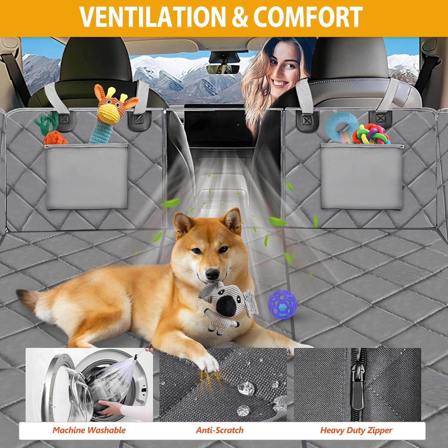 Back Seat Extender for Dogs-Large Space, Dog Car Seat Cover Hard Bottom Holds 420lb, Sturdy Backseat Extender for Dogs, Upgraded Waterproof Pet Car Bed Dog Hammock for Car, SUV,...