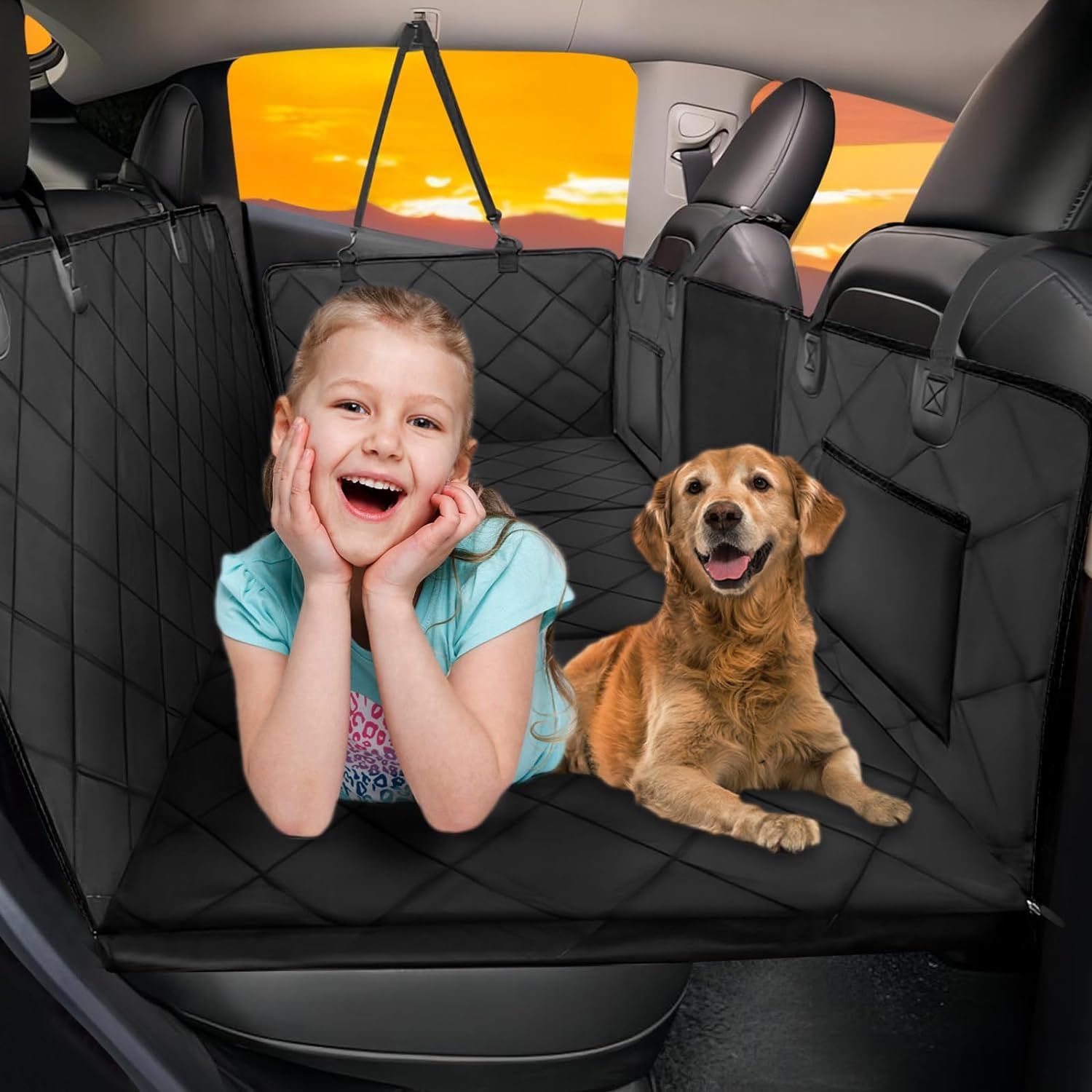 Back Seat Extender for Dogs-Large Space, Dog Car Seat Cover Hard Bottom Holds 420lb, Sturdy Backseat Extender for Dogs, Upgraded Waterproof Pet Car Bed Dog Hammock for Car, SUV,...