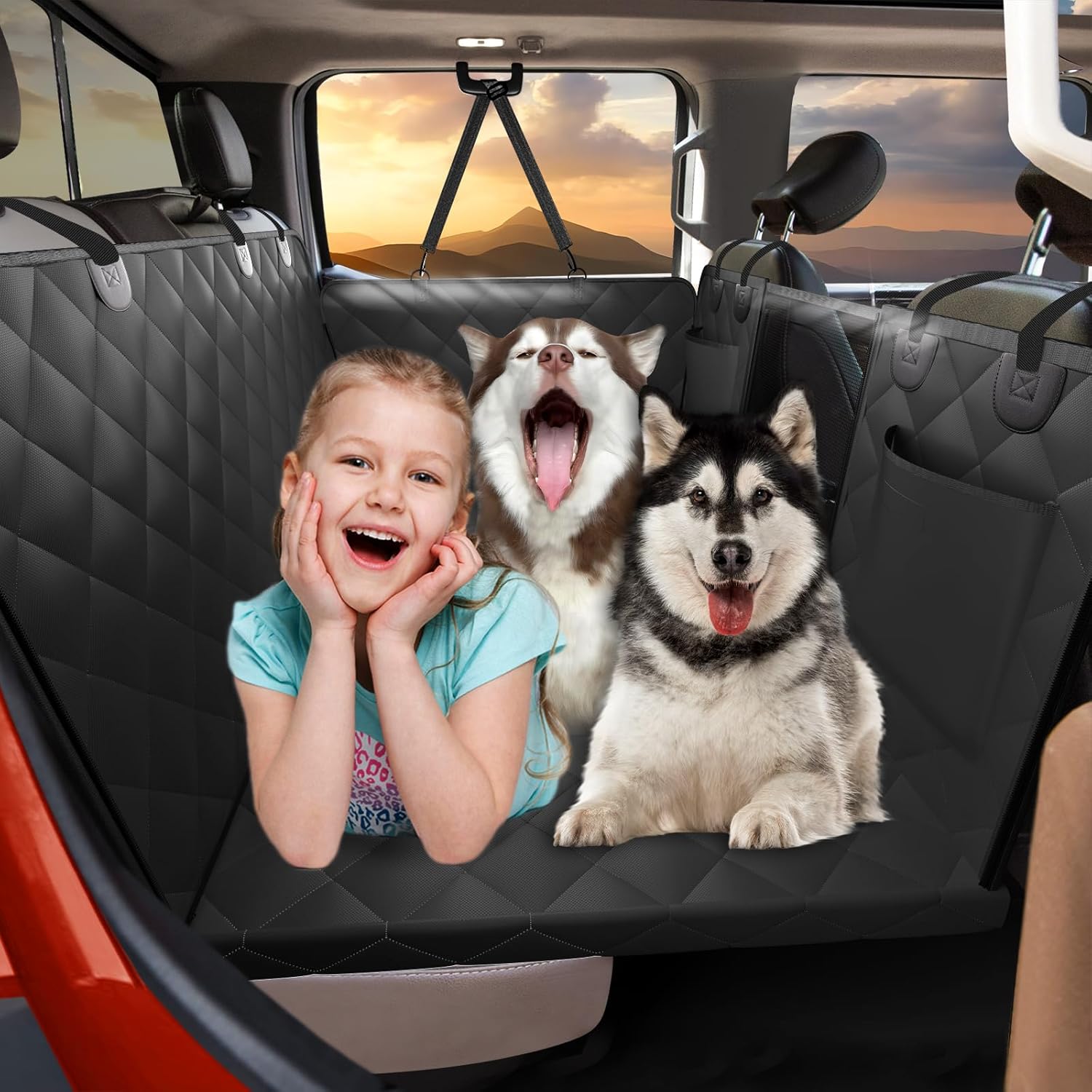 Back Seat Extender for Dogs-Large Space, Dog Car Seat Cover Hard Bottom Holds 420lb, Sturdy Backseat Extender for Dogs, Upgraded Waterproof Pet Car Bed Dog Hammock for Car, SUV,...