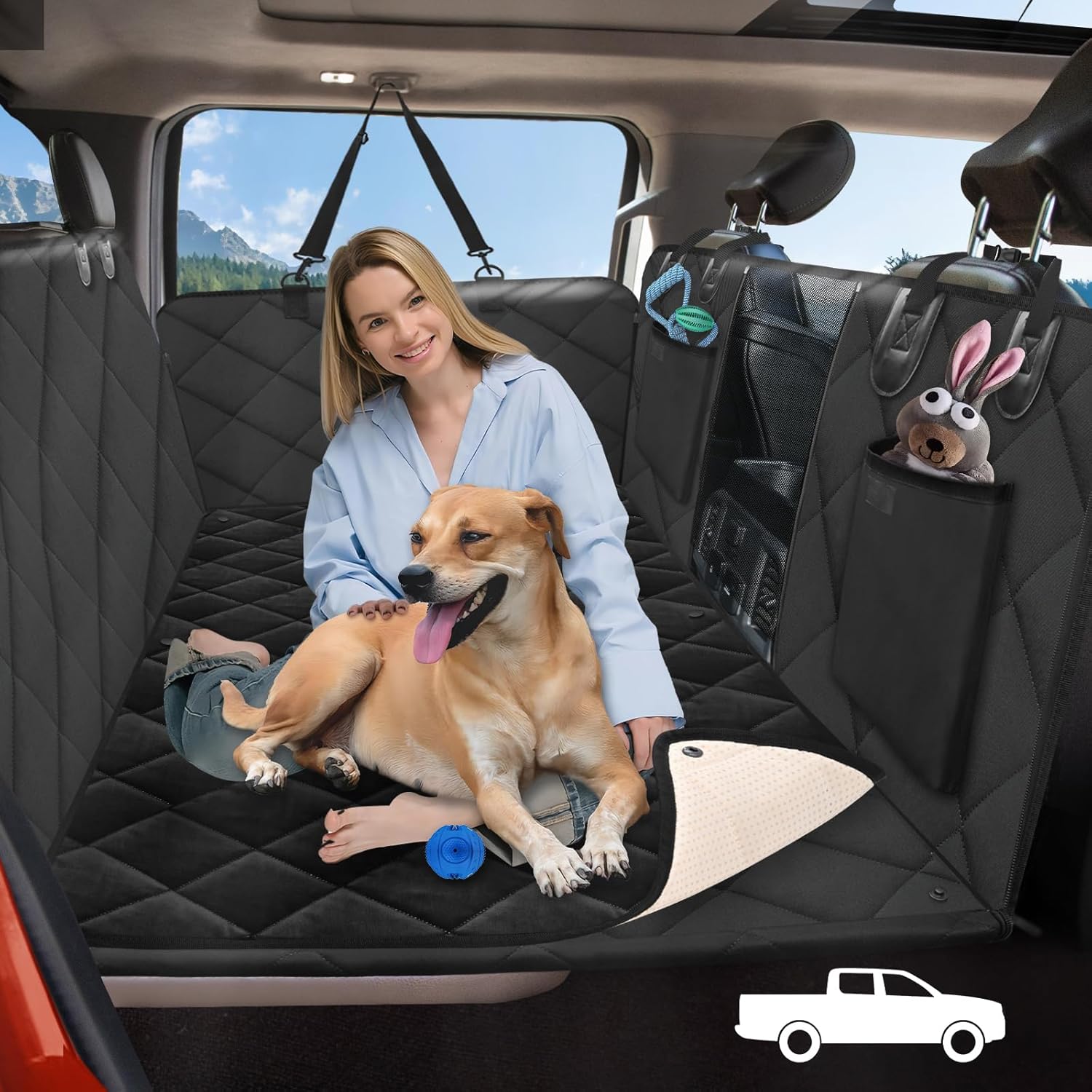Back Seat Extender for Dogs-Large Space, Dog Car Seat Cover Hard Bottom Holds 420lb, Sturdy Backseat Extender for Dogs, Upgraded Waterproof Pet Car Bed Dog Hammock for Car, SUV,...