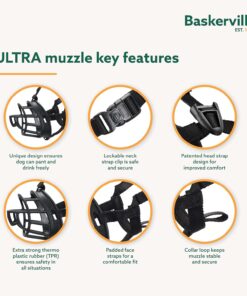 Baskerville ULTRA Muzzle - Patented Humane Design, Breathable, Dog can Pant and Drink, Adjustable, Padded, Dog Training Muzzle for Large Dogs, Prevents Biting, Wildlife...